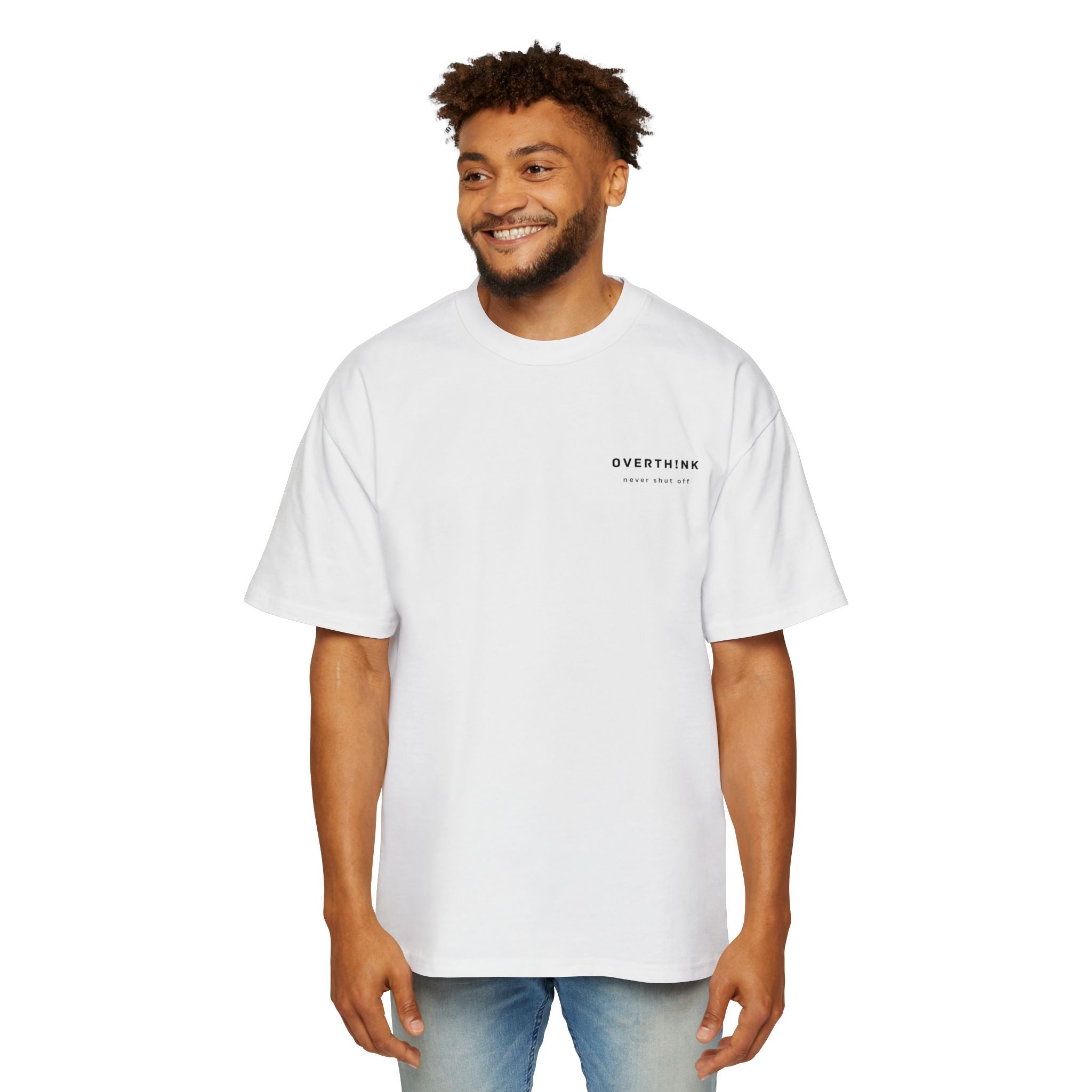 Oversized Tee — "OVERTH!NK never shut off" Minimal Graphic Tee