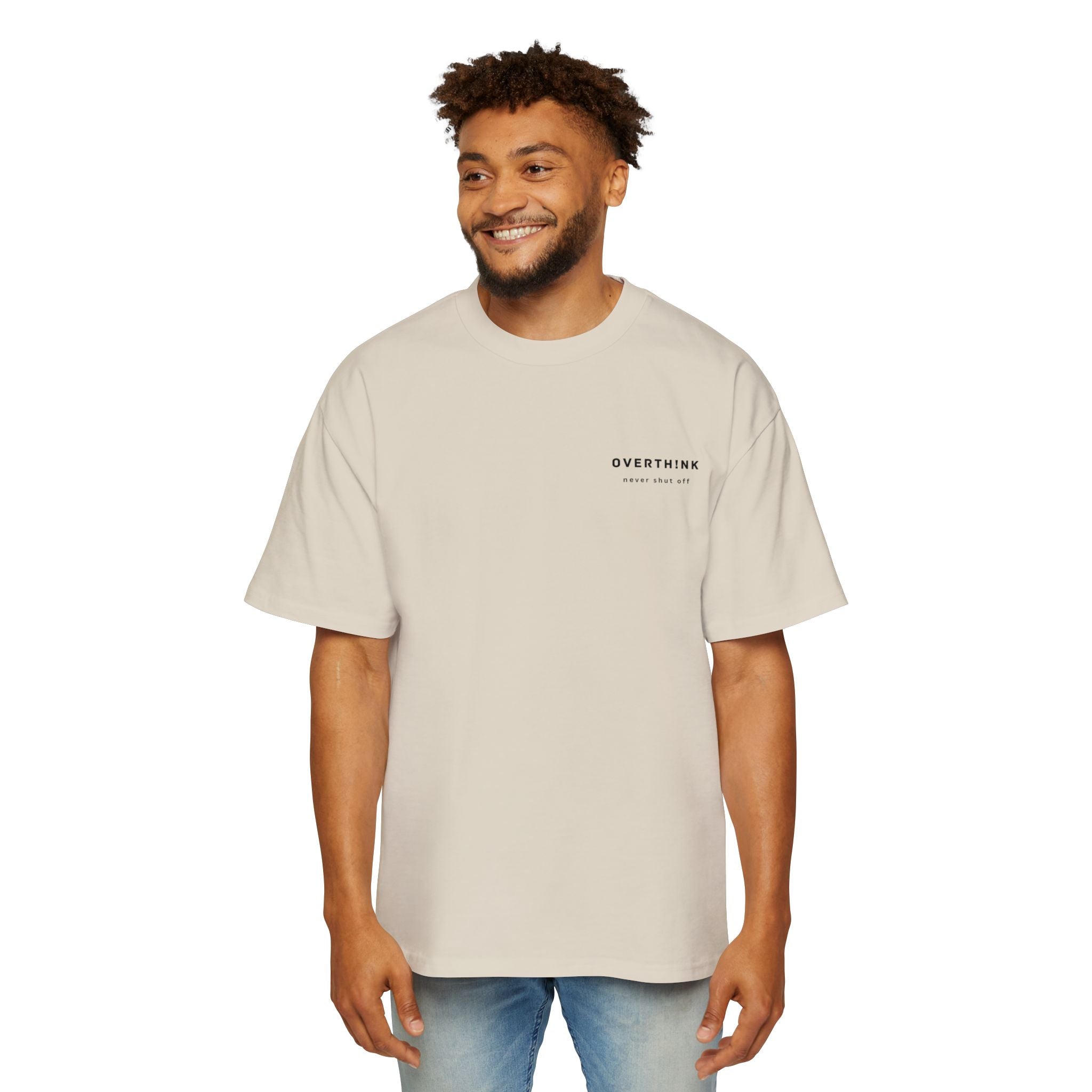 Oversized Tee — "OVERTH!NK never shut off" Minimal Graphic Tee