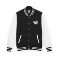 Red & White Letterman Jacket with 'OVERTHINK' Bold Graphic