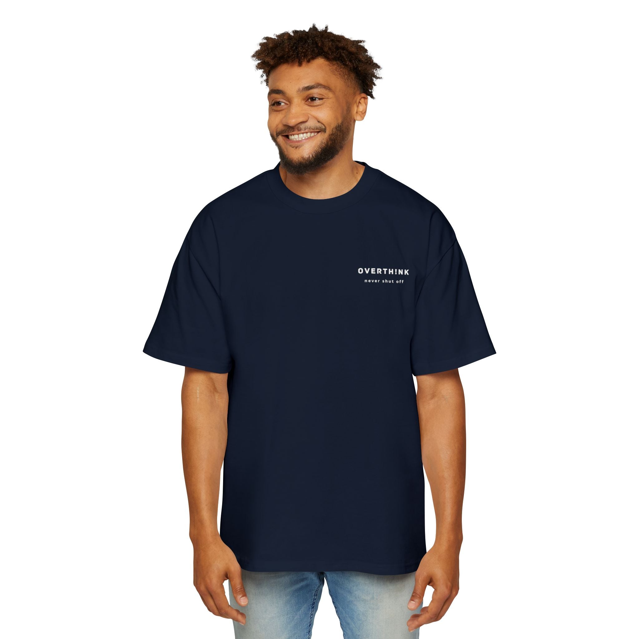 Oversized Tee — "OVERTH!NK never shut off" Minimal Graphic Tee